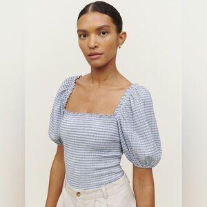 Reformation Marilyn Top Blue gingham check pattern- Large